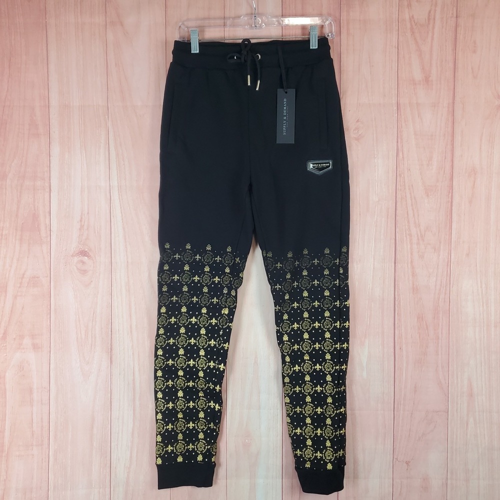 Supply & Demand Jogger Pants Mens Small Black Gold Sweatpants